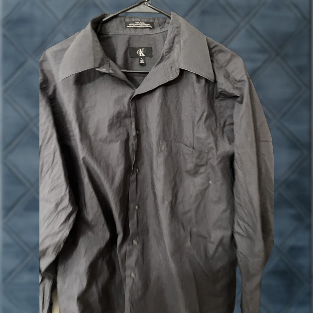 Calvin Klein Calvin Klein Shirt Men Satin Poplin Button-Up 16.5 Gray Long Sleeve 100% Cotton Size US L / EU 52-54 / 3 - 1 Thumbnail
