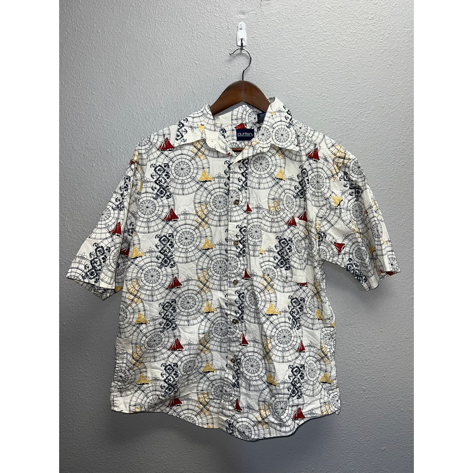 Puritan Vintage Puritan Button Up Shirt Compass Ship AOP Top Medium Size US M / EU 48-50 / 2 - 1 Thumbnail