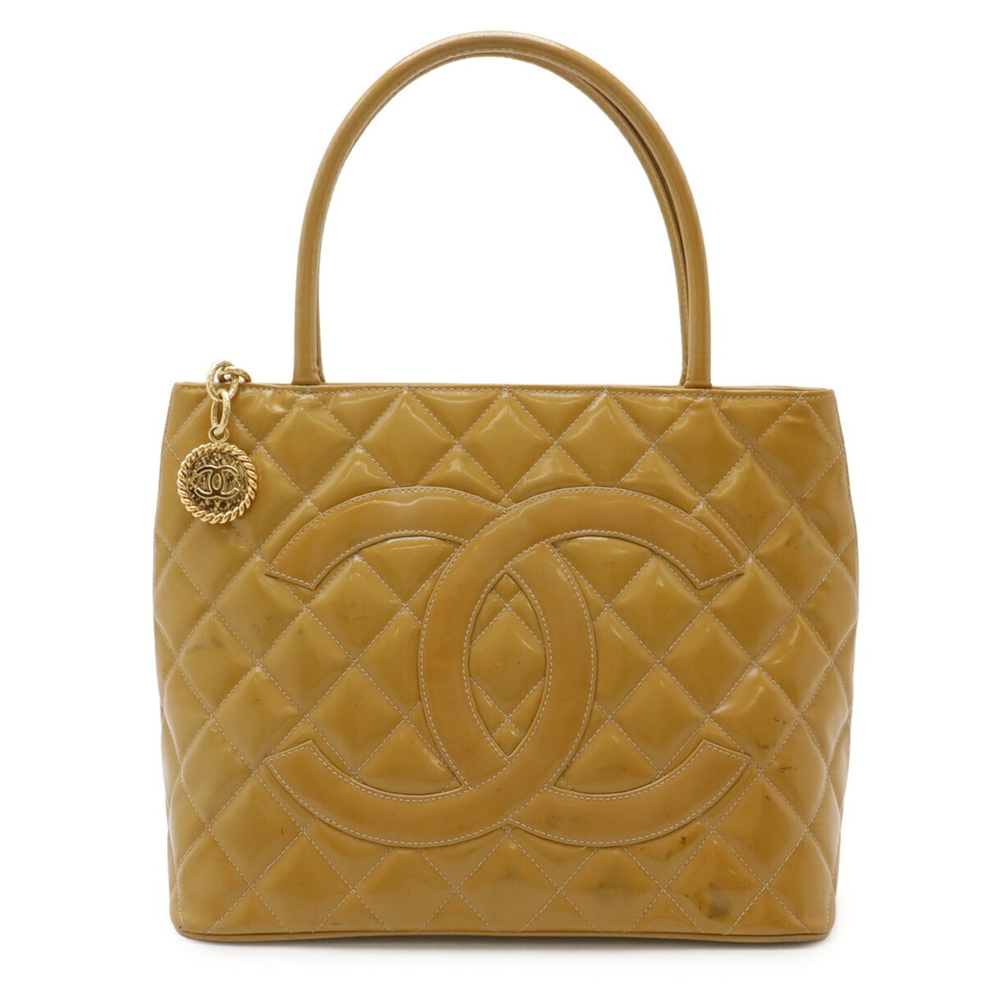 Chanel CHANEL Matelassé Coco Mark Reissue Tote Bag Shoulder Enamel Patent Leather Yellow A01804 Size ONE SIZE - 1 Thumbnail