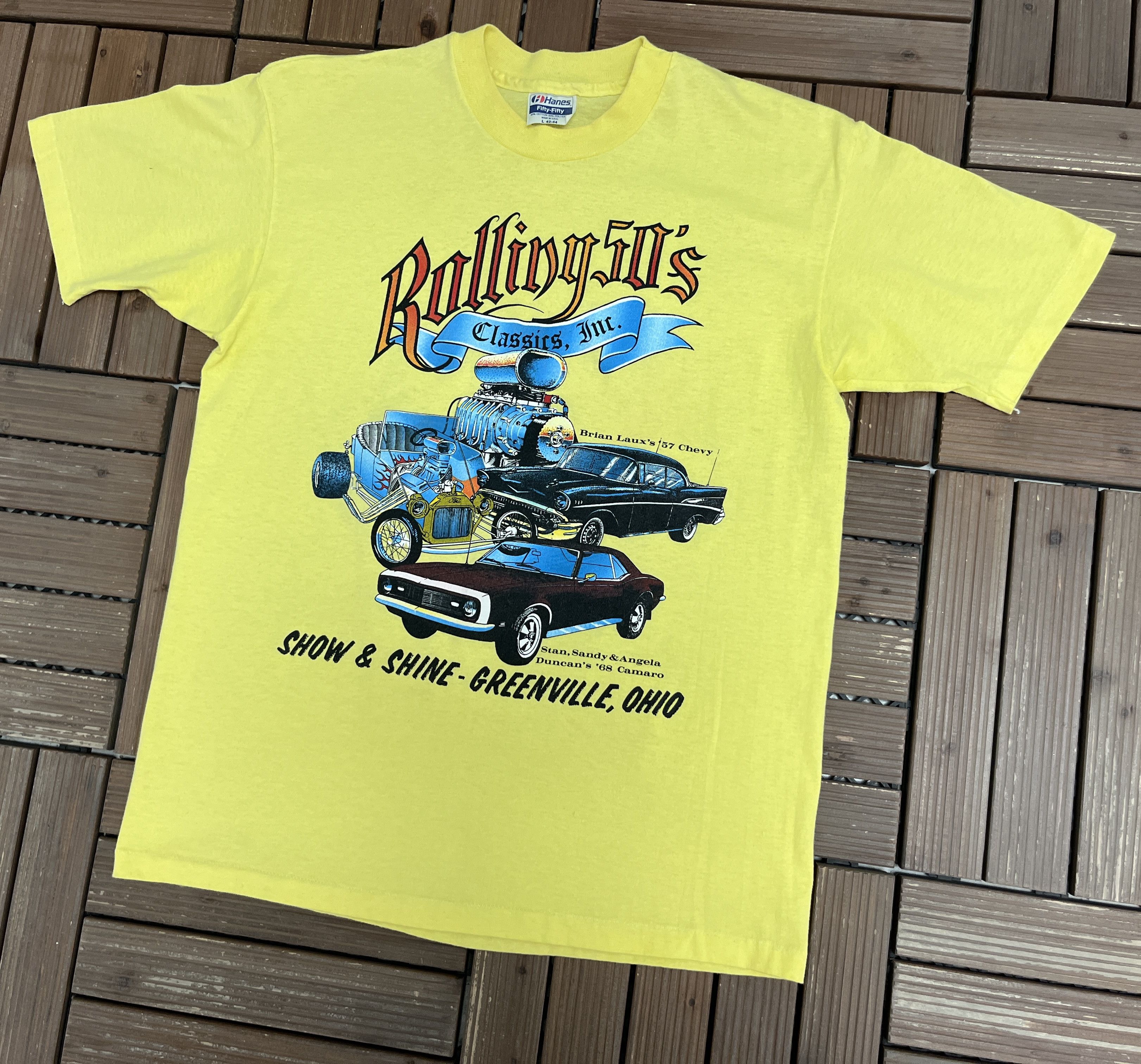 Vintage Rolling 50's Car Show & Shine Vintage Yellow T-Shirt Tee Size US L / EU 52-54 / 3 - 3 Thumbnail