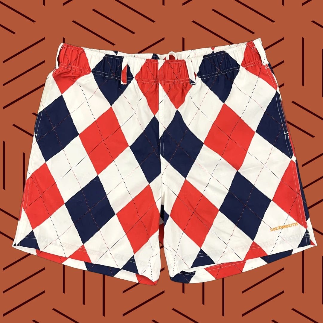 Vintage LOUDMOUTH Shorts Men XL 6" Red White Blue Argyle USA July 4th Hybrid Swim Golf Regular Pants/Shorts? Size US 36 / EU 52 - 1 Thumbnail
