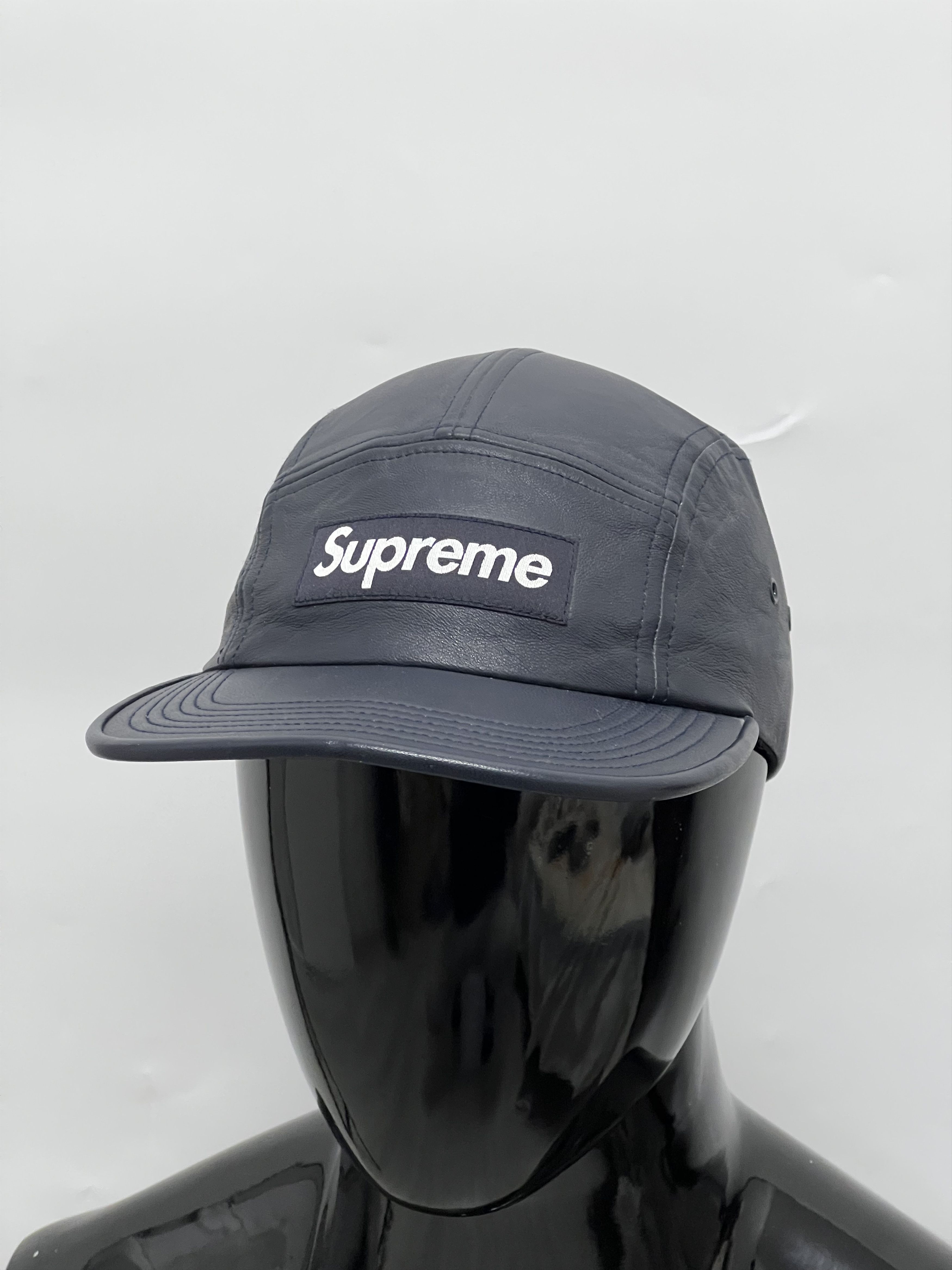 Supreme Supreme Leather 5 Panel Camp Cap Navy Blue Size ONE SIZE - 3 Thumbnail
