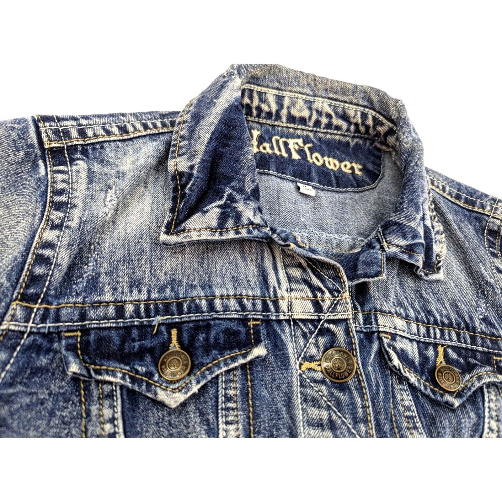Vintage Wallflower Jeans Wallflower Classic Denim Jean Jacket Women M Blue Long Sleeve Distressed Casual Jacket/Coat Size M / US 6-8 / IT 42-44 - 6 Thumbnail