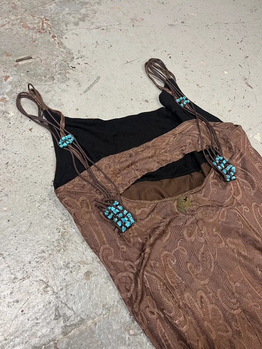 Roberto Cavalli 2000s Roberto Cavalli Class Brown Flowers & Leopard Dress Size M / US 6-8 / IT 42-44 - 8 Thumbnail