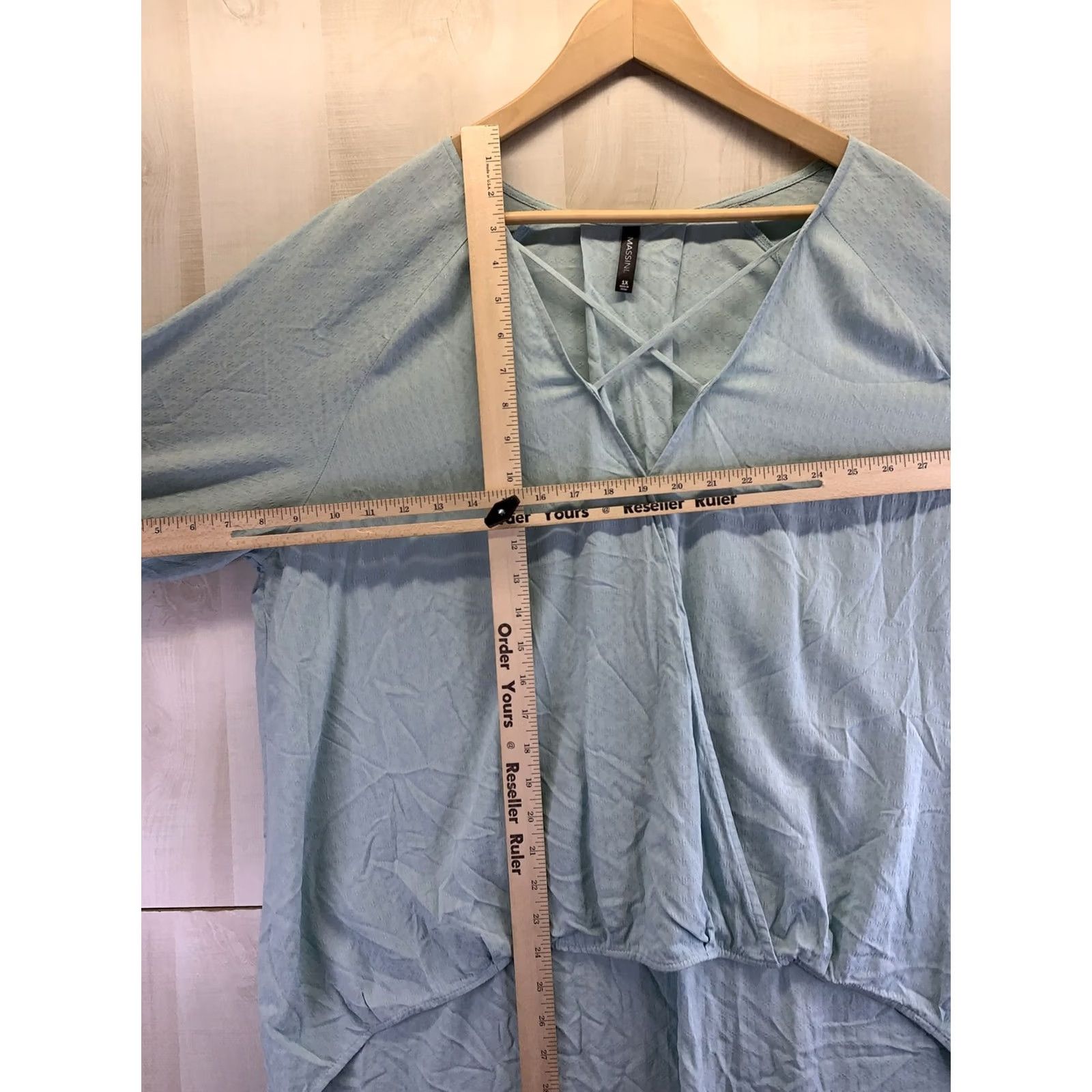 Vintage Massini Womens Plus Size 1x Surplic Top Blouse Tunic Long Sleeve V-Neck Blue NWT-6265 Size XL / US 12-14 / IT 48-50 - 3 Thumbnail