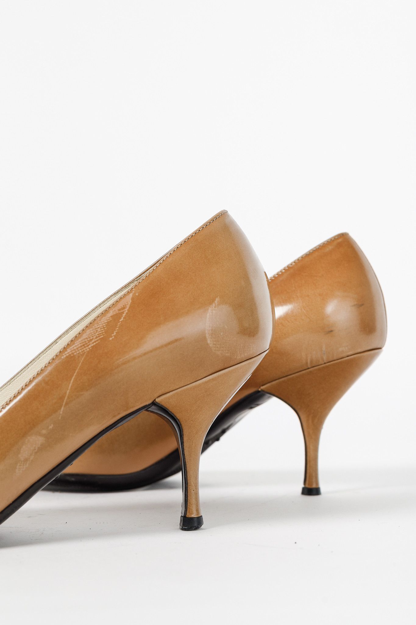 Prada Prada Light Brown Buffed Patent Leather Pointed-Toe Pumps Size US 5 / IT 35 - 7 Thumbnail