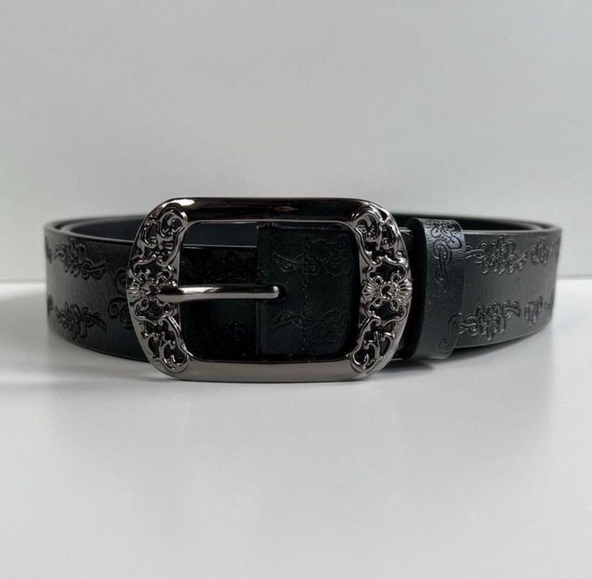 Japanese Brand × Leather Vintage style American western floral design black belt Size ONE SIZE - 2 Thumbnail