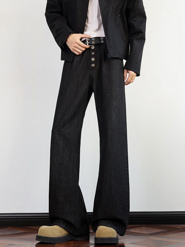 Japanese Brand Men's straight loose-fitting cleanfit black jeans Size US 32 / EU 48 - 2 Thumbnail