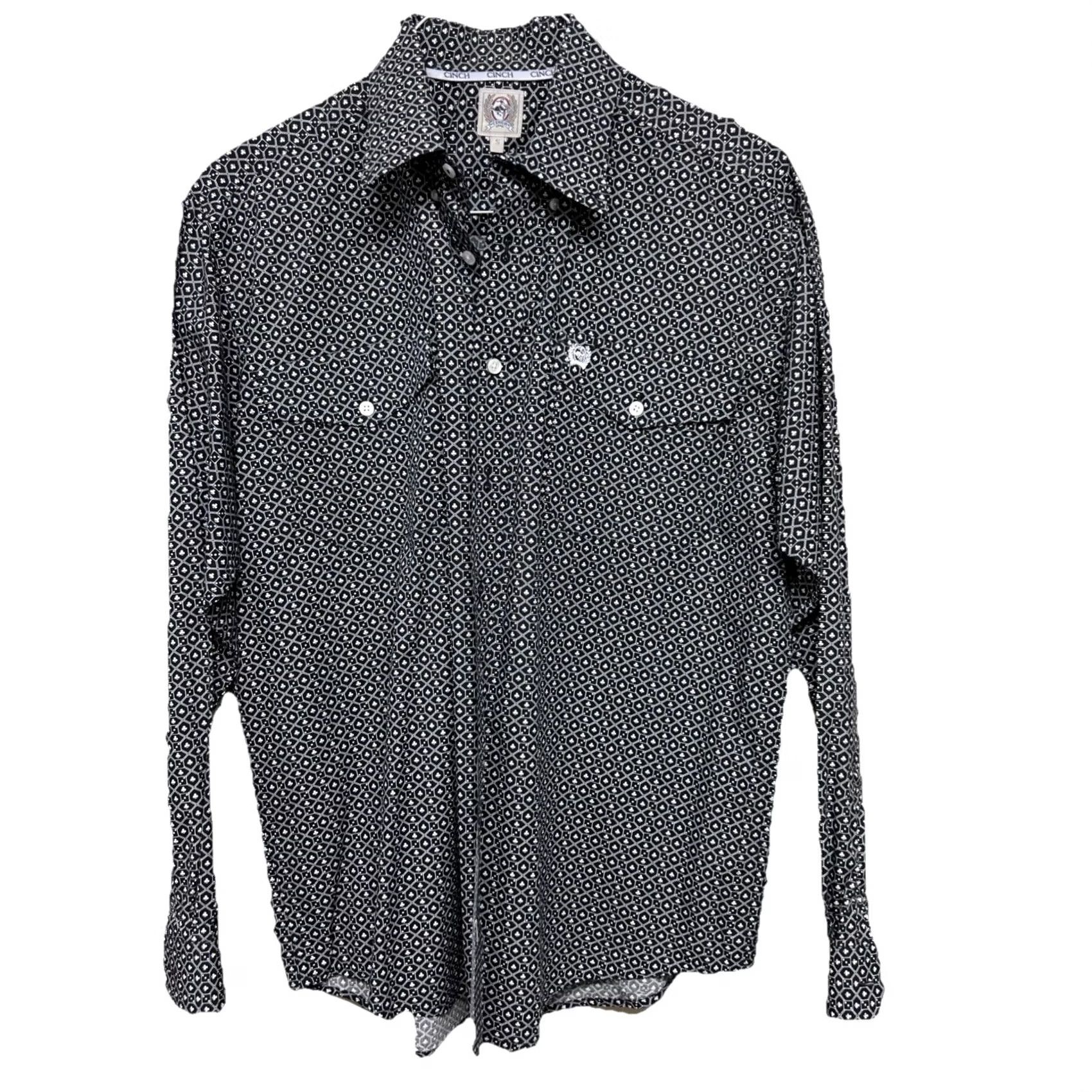 Vintage CINCH Western Snap Shirt Men S Black Geometric Pearl Snap Cowboy Shirt Size US S / EU 44-46 / 1 - 2 Thumbnail
