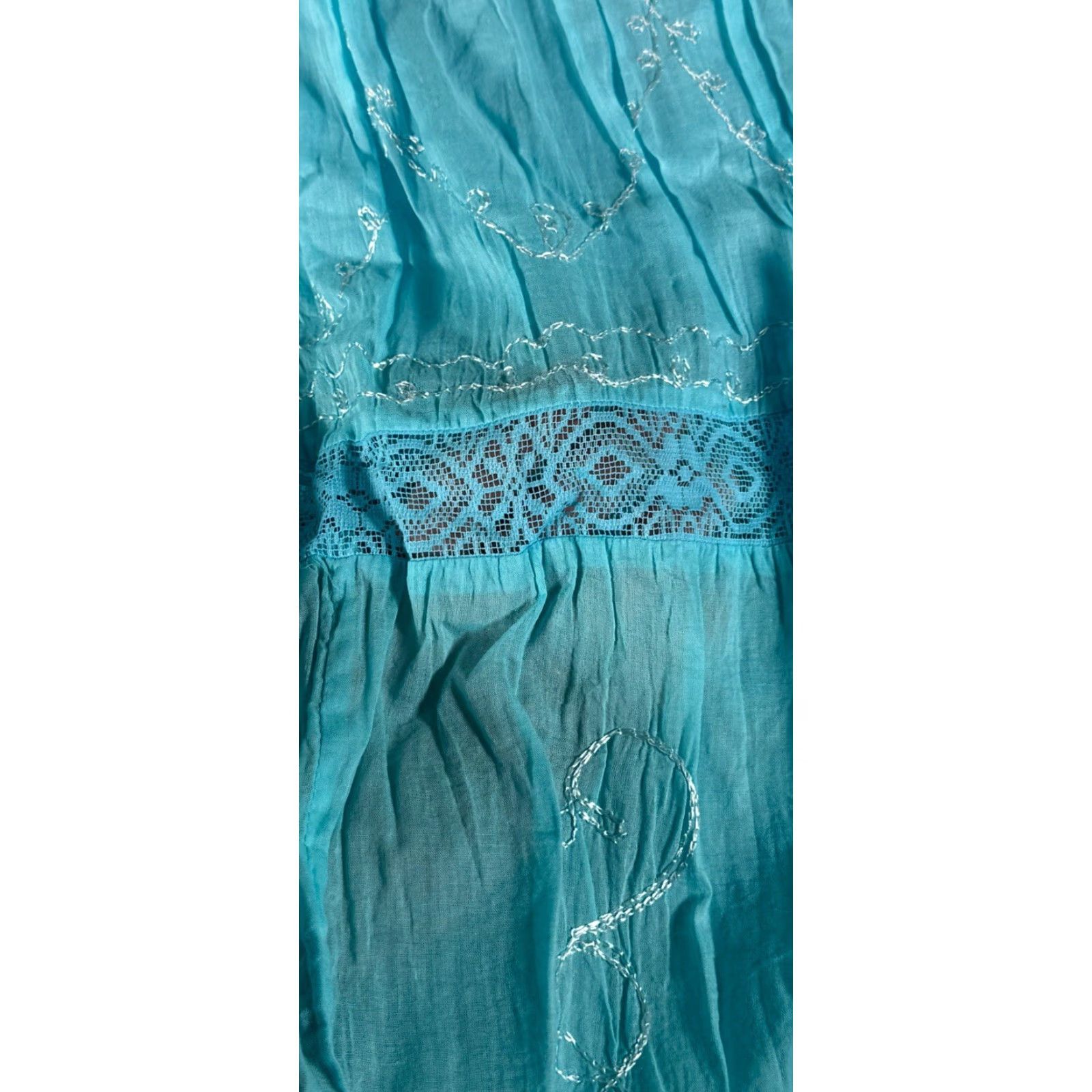 Denime VINTAGE Corpo Tokyo Denim Bank Skirt Boho Peasant Lace Embroidered Flower Long Women M Blue Cotton Lace Elastic Waist Size 32" / US 10 / IT 46 - 3 Thumbnail