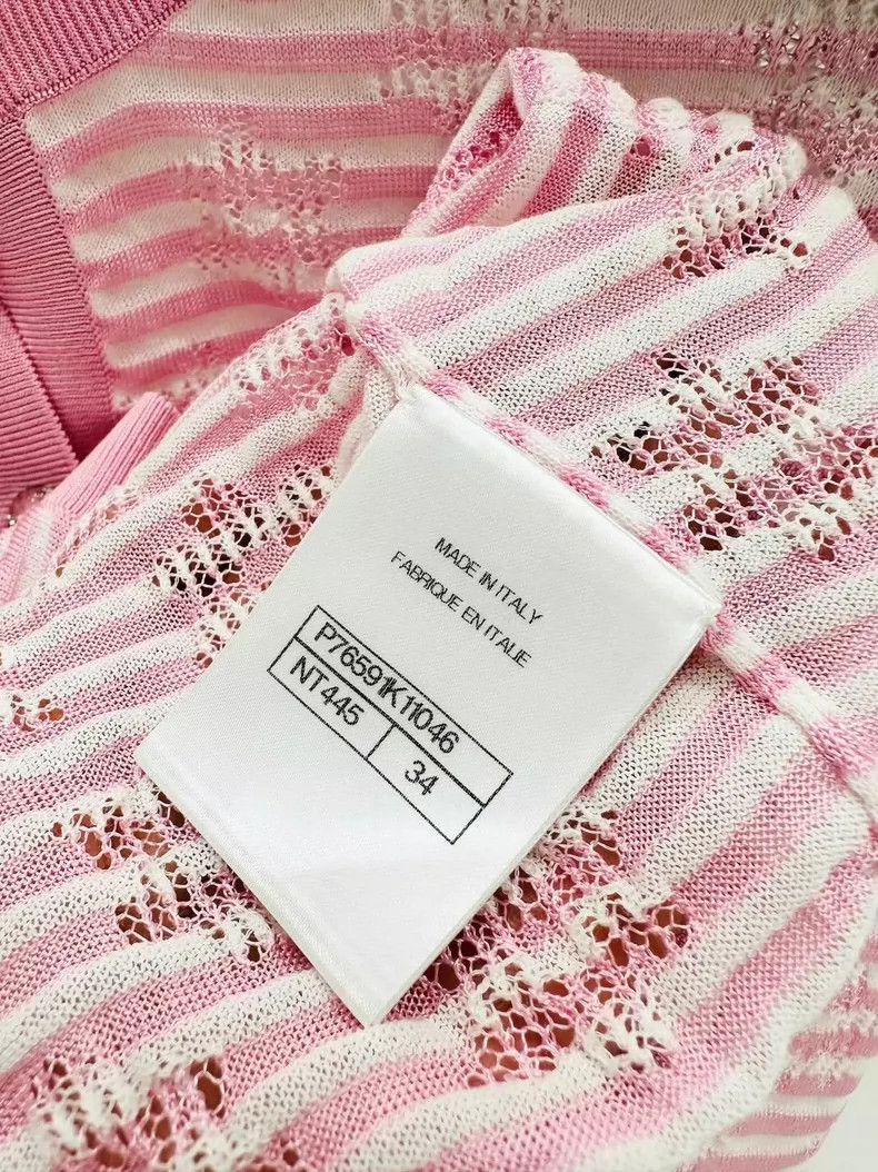 Chanel Chanel 24C pink striped hollow cc knitted cardigan coat Size XXS / US 00 / IT 34 - 7 Thumbnail