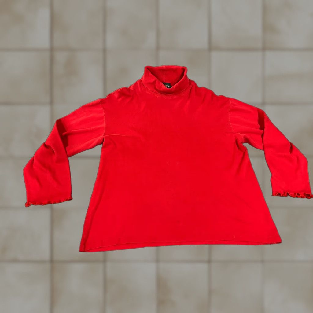 J.Crew VINTAGE J.CREW Oarsman Sweater Womens L Red Turtleneck Pullover Knit Stretch Bell Sleeve Casual Winter Fall Mens Womens Boys Girls Size L / US 10 / IT 46 - 1 Thumbnail