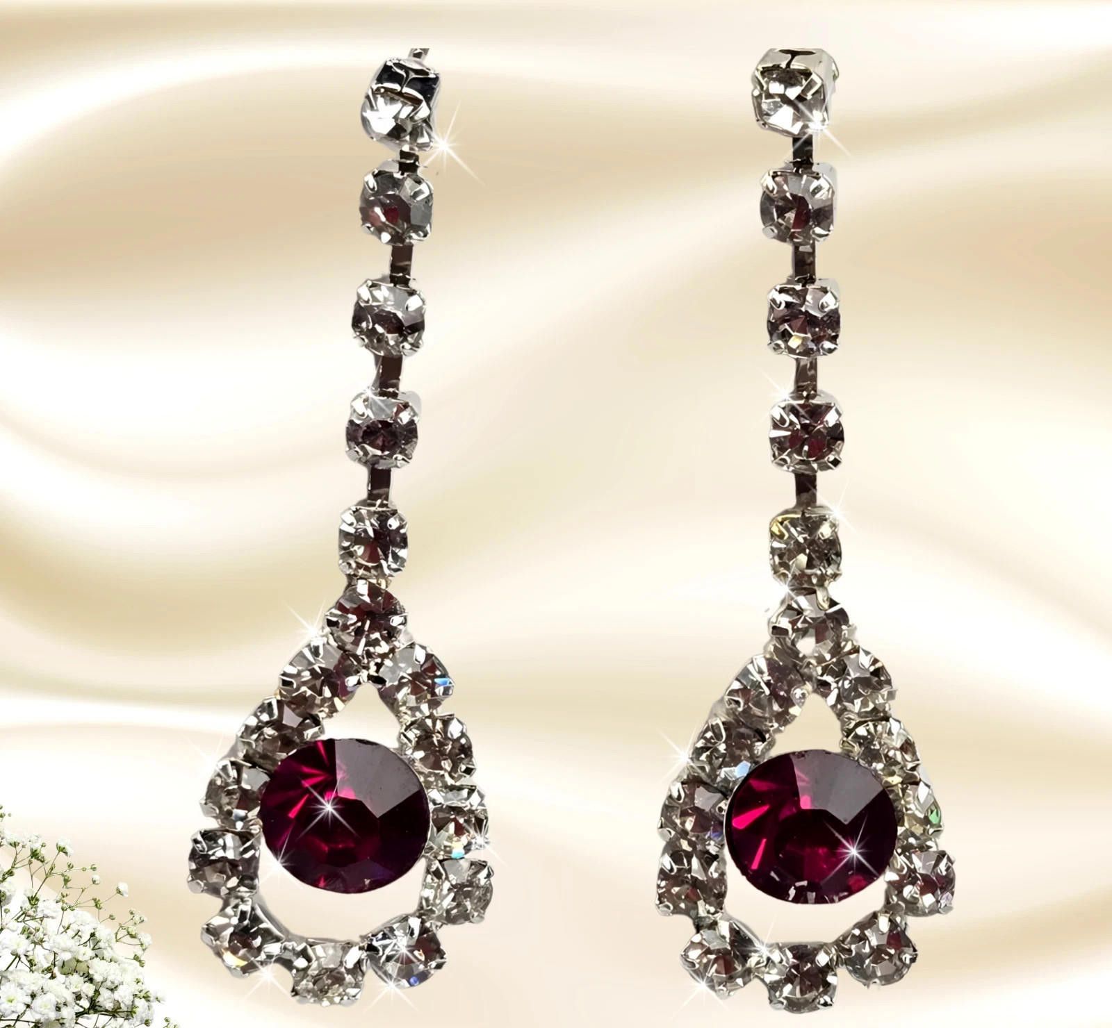 The Unbranded Brand Pink Rhinestone Dangle Earrings 1.75" Prom Jewelry NEW Size ONE SIZE - 1 Thumbnail