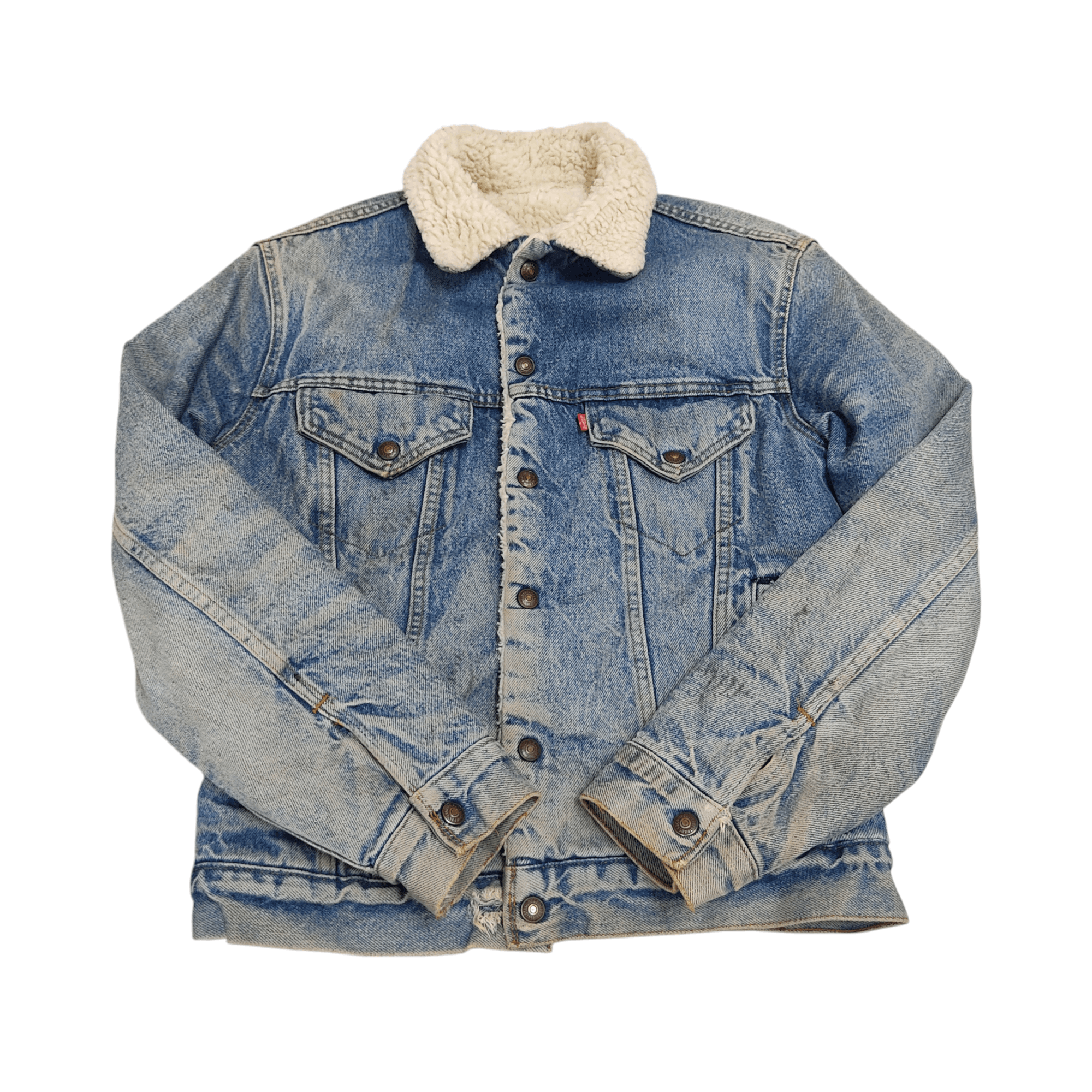 Levi's Vintage 80s Levi's Sherpa Lined Distressed Trucker Jacket Size US S / EU 44-46 / 1 - 4 Thumbnail