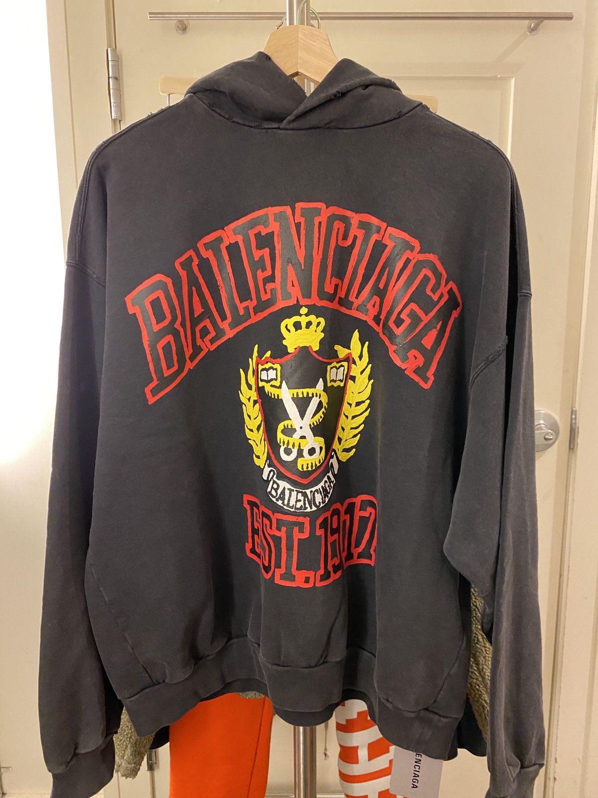 image of Balenciaga Crest Hoodie Xs in Black, Men's