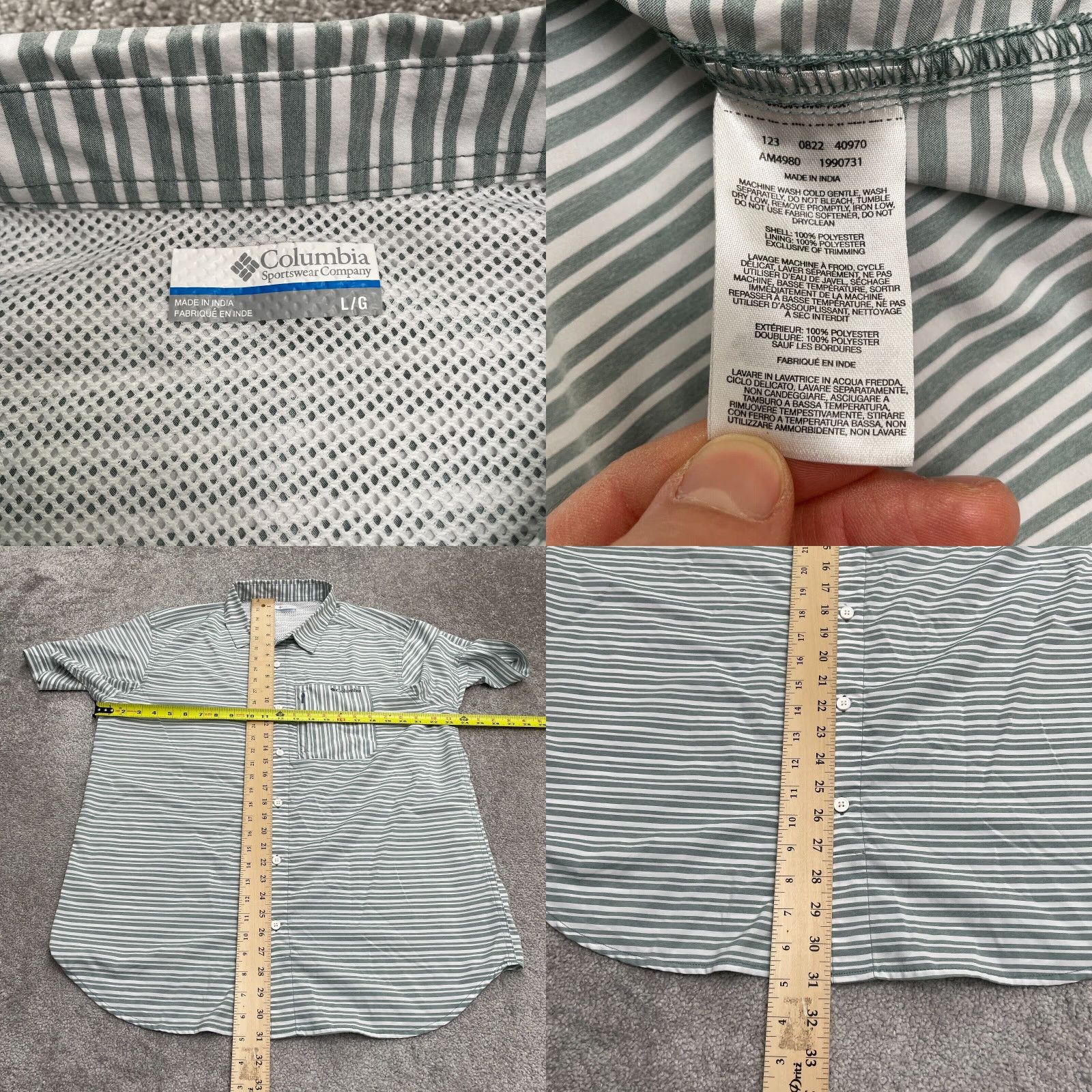 Twisted X Columbia Shirt Mens Large White Gray Striped Omni Shade Twisted Creek III Fish Outdoor Size US L / EU 52-54 / 3 - 8 Thumbnail