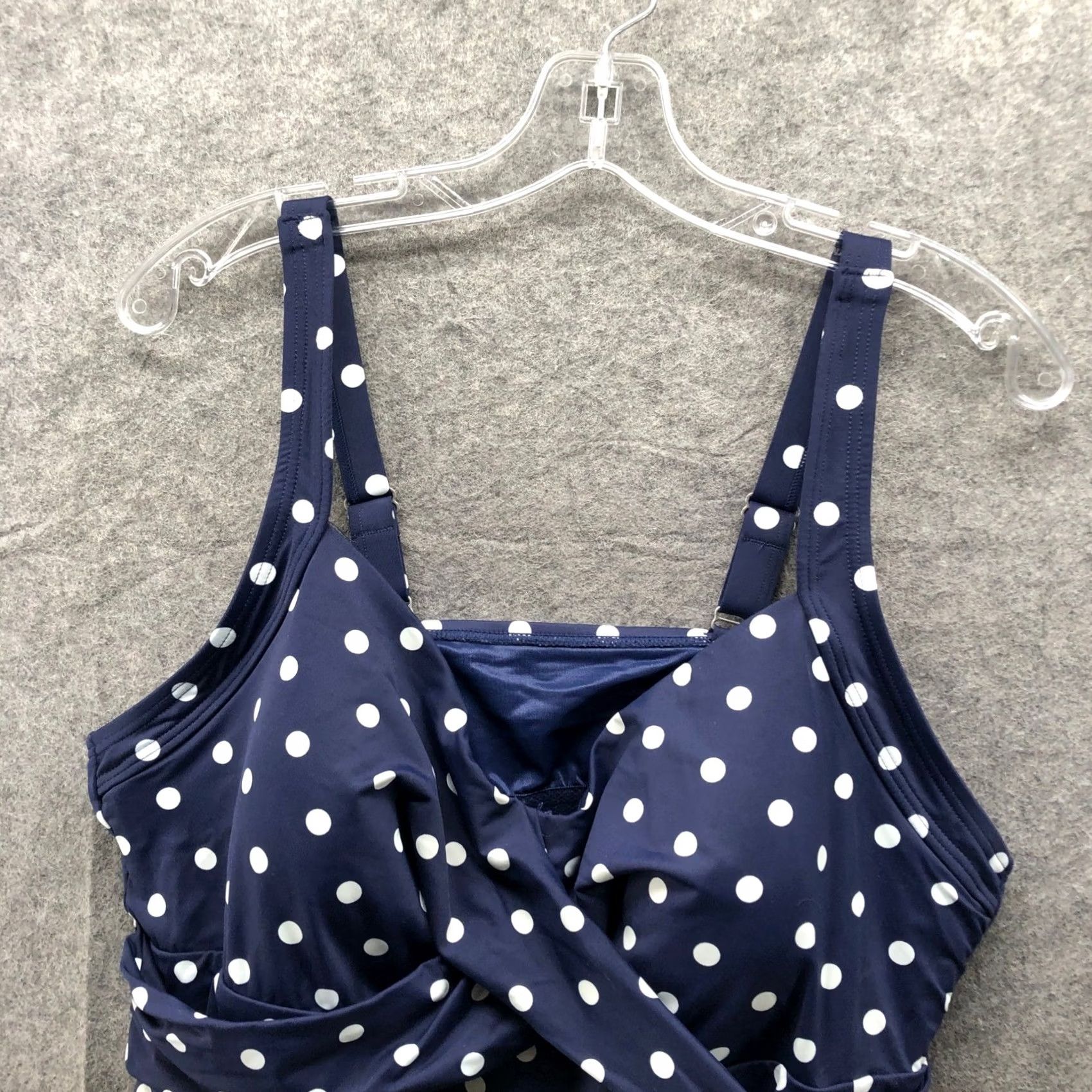 Lands' End Lands' End V-Neck Wrap Underwire Tankini Swim Top Womens 18W Blue White Polka Size XXL / US 16-18 / IT 52-54 - 5 Thumbnail