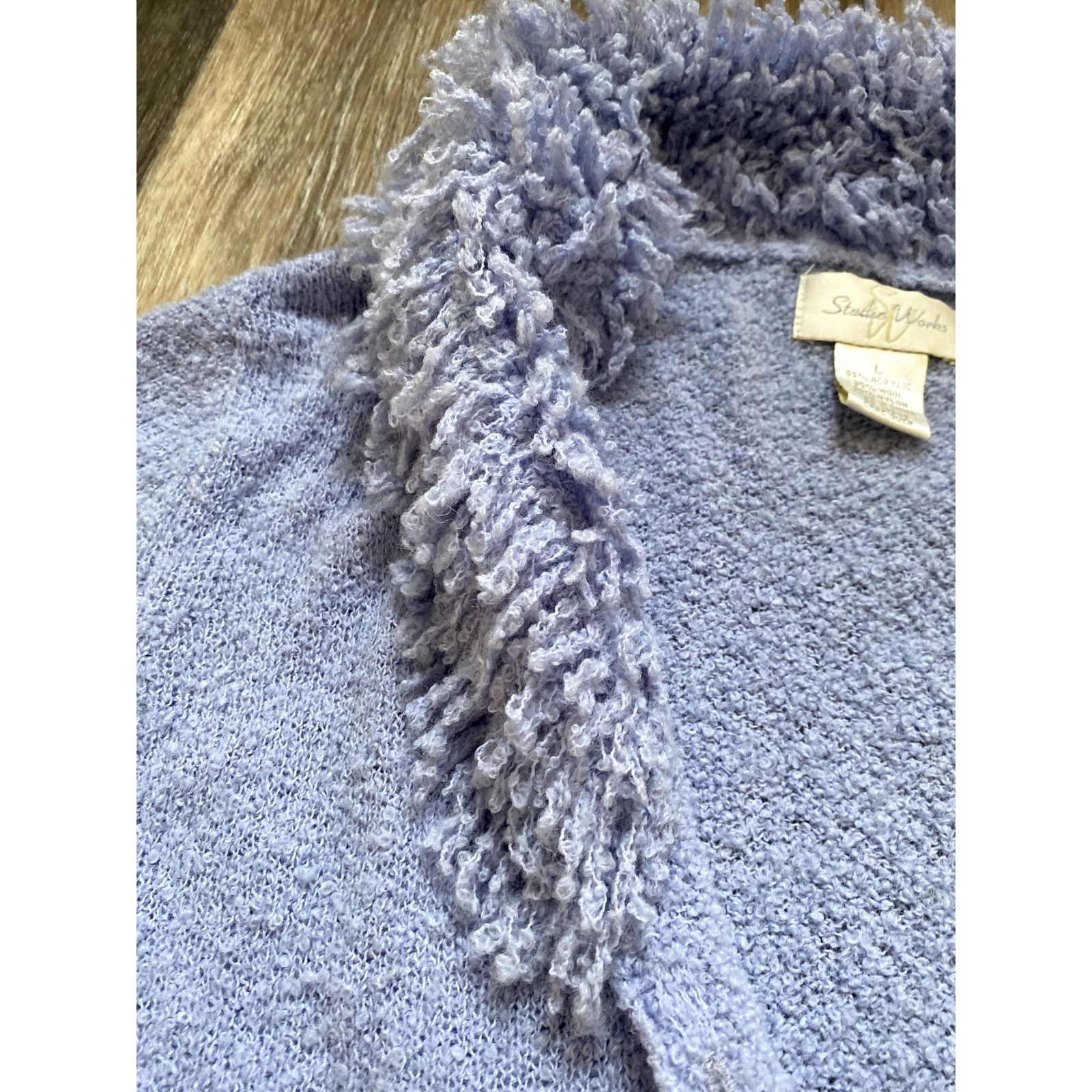 Other Y2K Wool Shag Fringe Fuzzy Knit Blue Large Cardigan Sweater Size L / US 10 / IT 46 - 4 Thumbnail