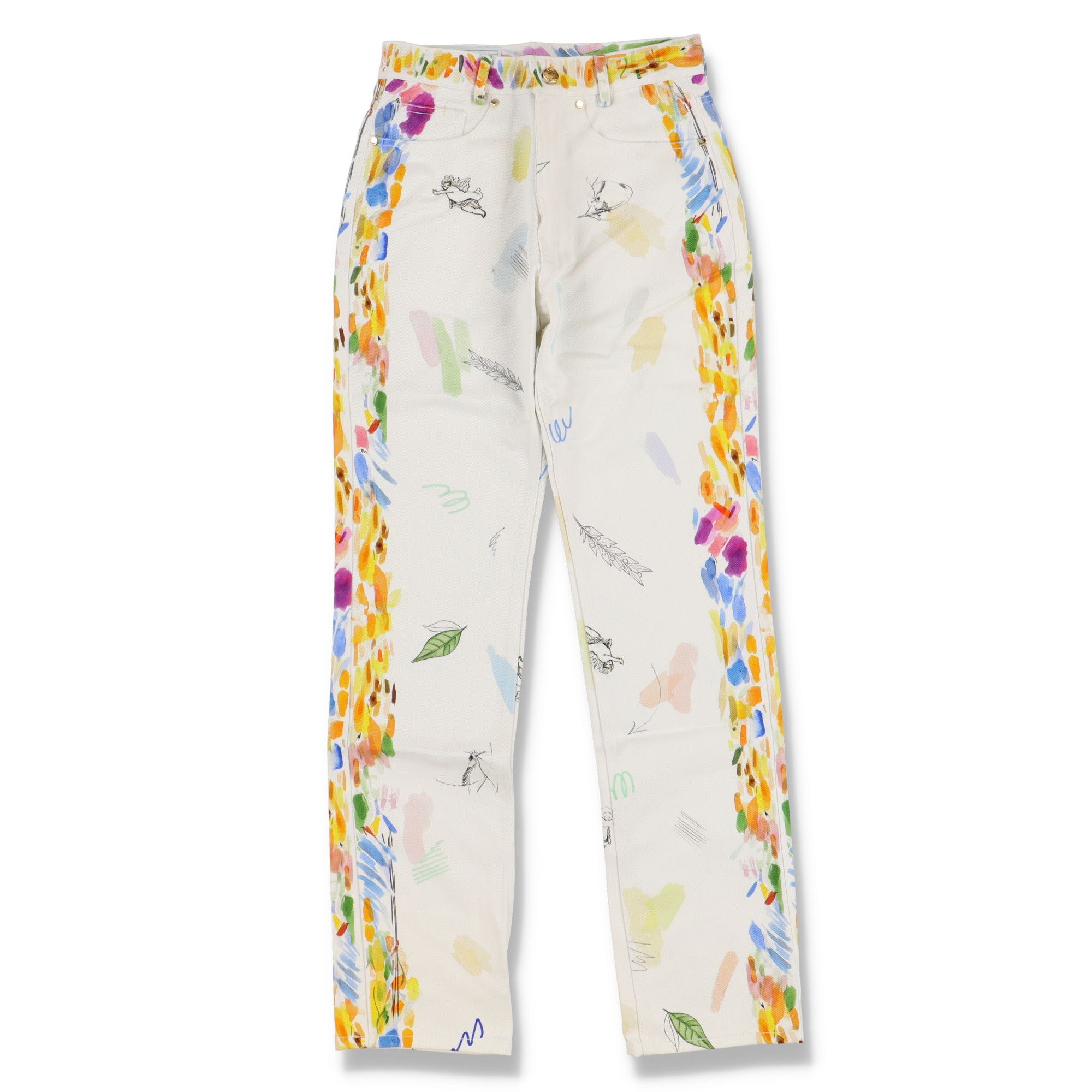 Casablanca White Work In Progress Paint Straight Jeans Size US 27 - 1 Thumbnail