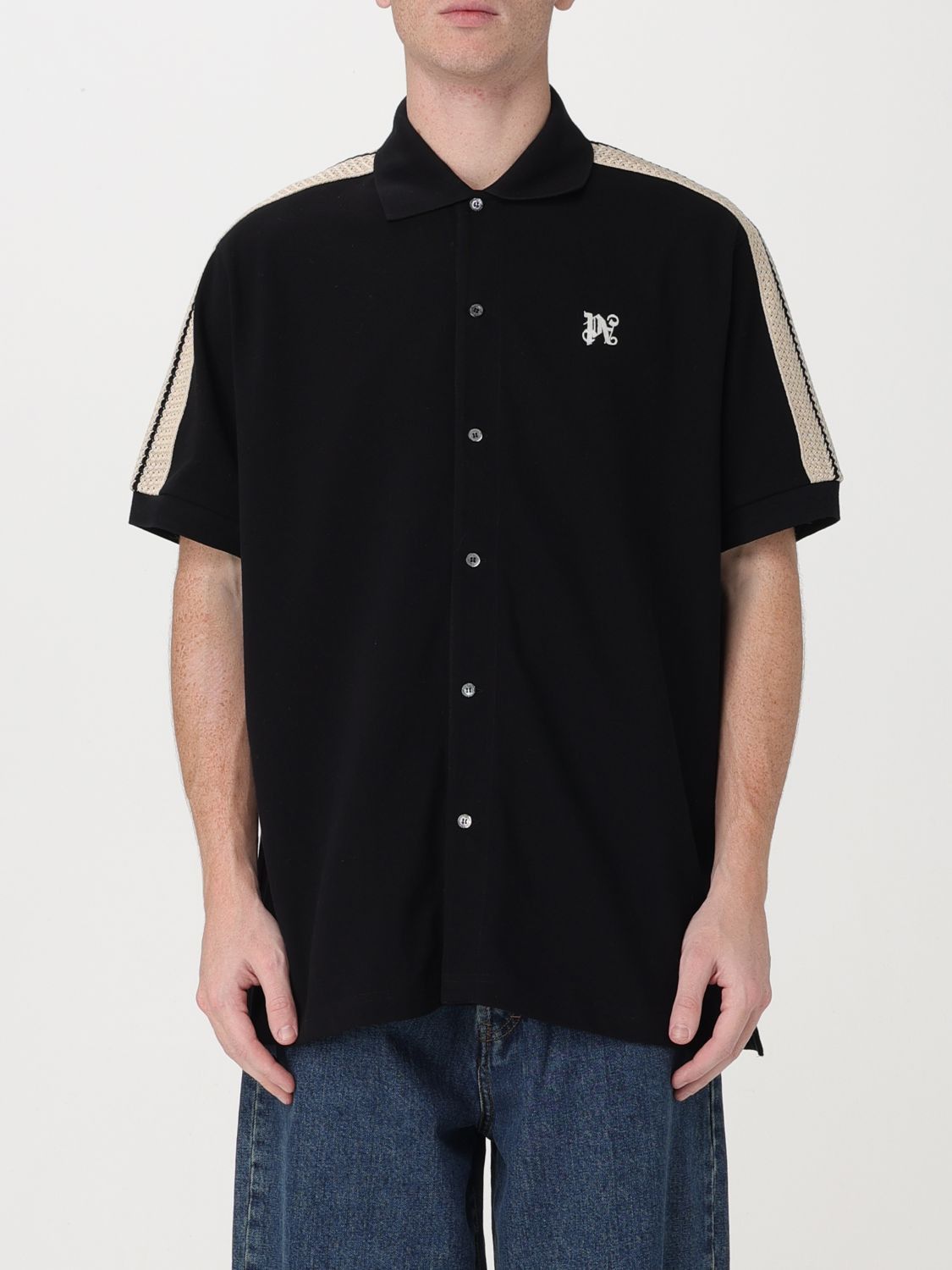 image of Palm Angels Polo Shirt Men Black (Size 2XL)
