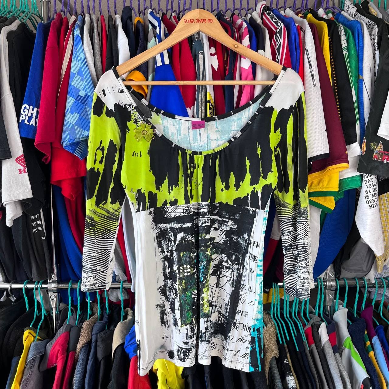 Save The Queen Graphic Floral 3/4 Sleeve Mesh Top Blouse