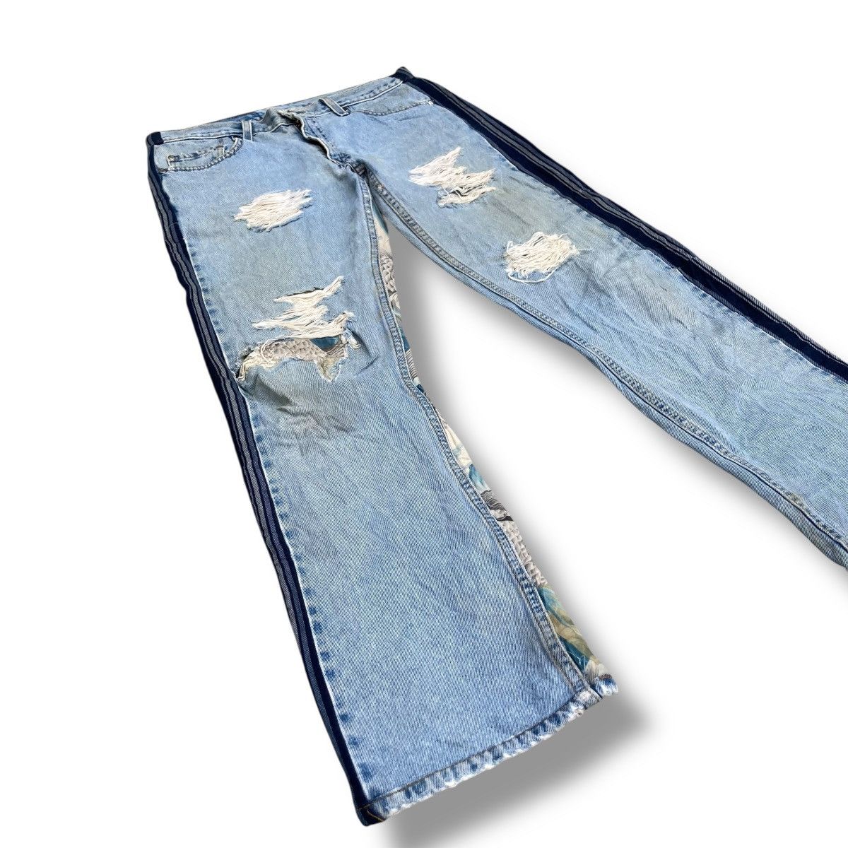 Handmade 🇯🇵 BLUESHADU JAPANESE KOI FISH DISTRESSED DENIM PANTS Size US 33 - 6 Thumbnail