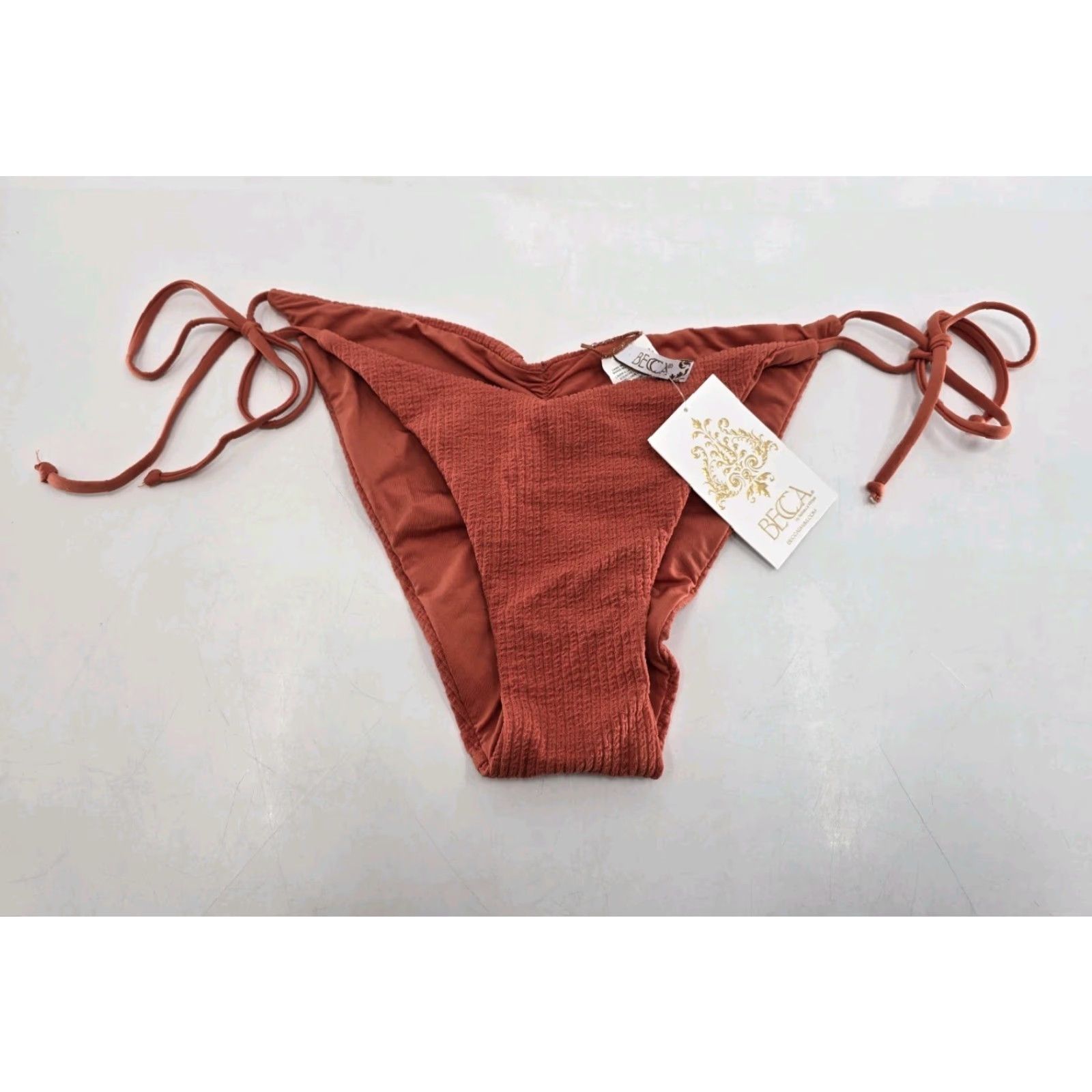Vintage BECCA BY REBECCA VIRTUE NWT Pucker Up Tie Side Bikini Bottom Ginger L Size 36" / US 14 / IT 50 - 2 Thumbnail