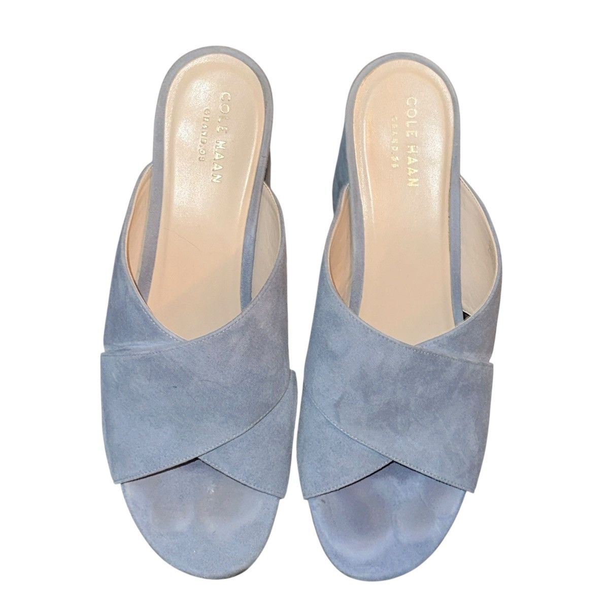 Cole Haan Cole Haan blue suede criss cross block heel open mule sandal Size US 8.5 / IT 38.5 - 2 Thumbnail