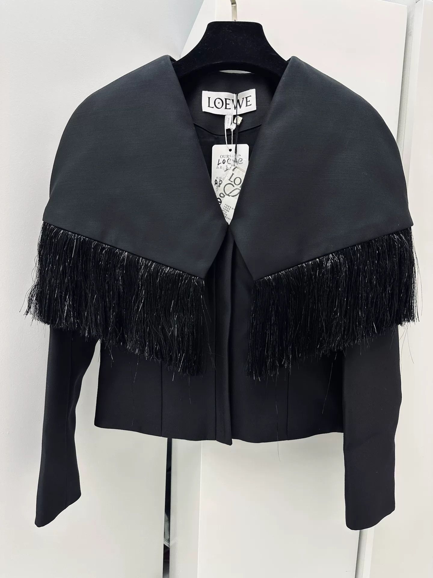Loewe LOEWE Wool Silk Fringe Black Jacket Size US S / EU 44-46 / 1 - 1 Thumbnail