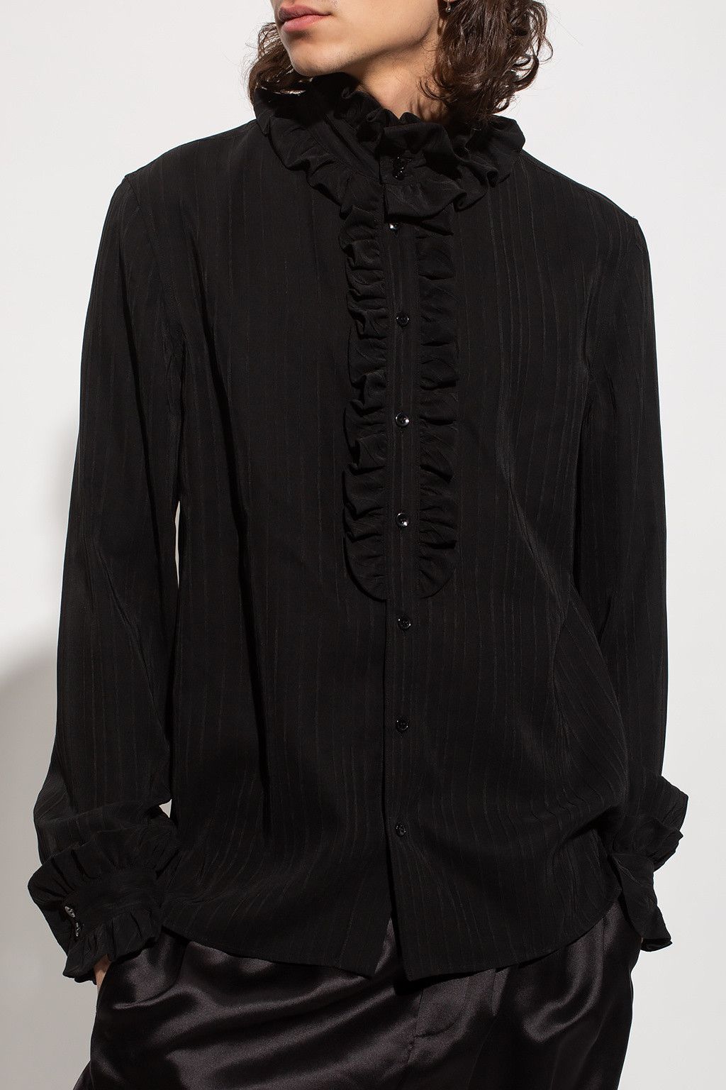 image of Saint Laurent Paris Oc11Z10524 Silk Shirts In Black, Men's (Size Medium)