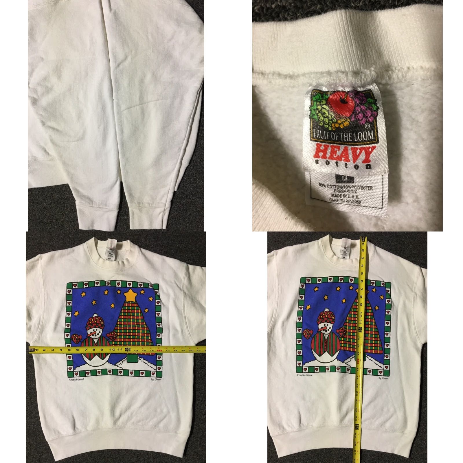 Fruit Of The Loom VINTAGE 90s Christmas Snowman Sweatshirt M USA Tree Heart Love Art Stars Grunge 80s Sweatshirt M White USA 90s Grunge Christmas Snowman Mens Size US M / EU 48-50 / 2 - 8 Thumbnail