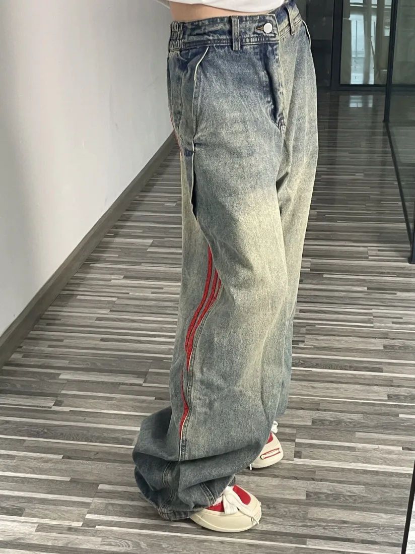 Japanese Brand Retro American striped patchwork straight-leg jeans Size 30" / US 8 / IT 44 - 4 Thumbnail