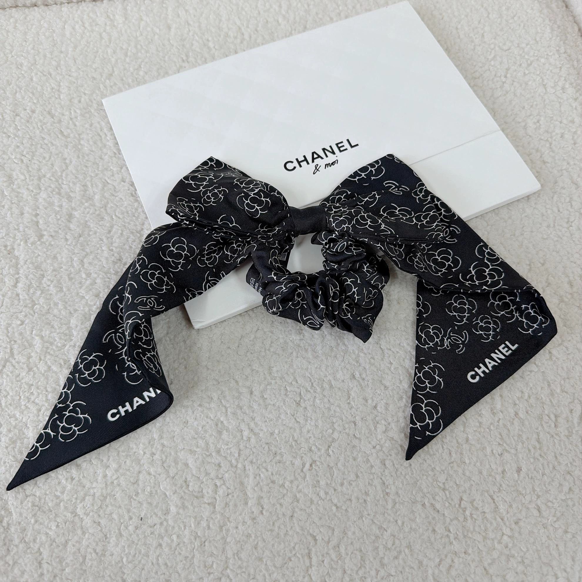 Chanel Chanel Black All-Over Camellia Hair Scrunchie 9268 Size ONE SIZE - 1 Thumbnail
