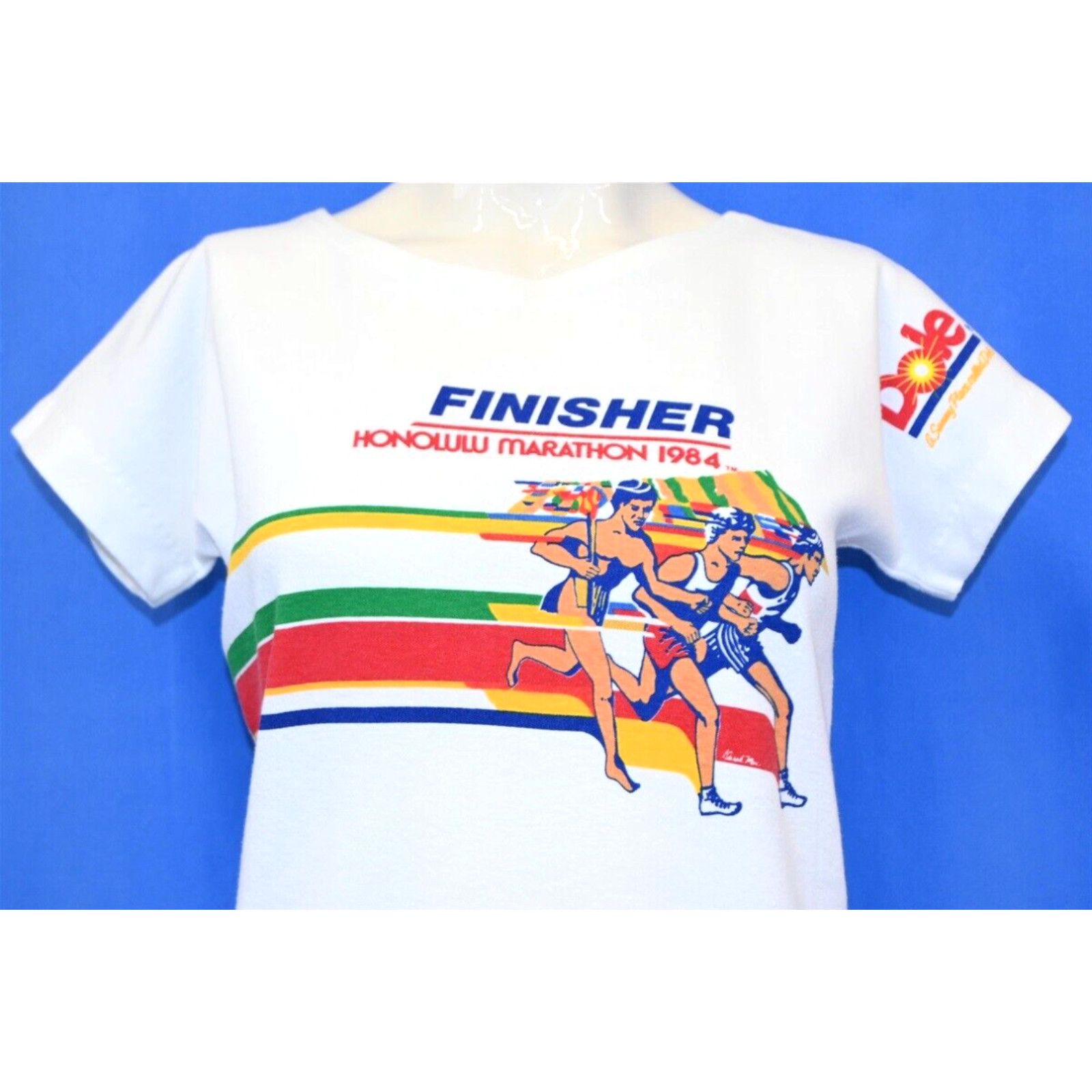 image of Crazy Shirts Vintage 80's Honolulu Marathon Finisher Race 1984 2 Sided T-Shirt Women's Small S in W