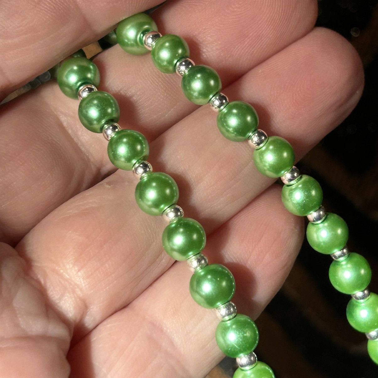 Handmade Handcrafted elegant bright green Czech glass pearl necklace Size ONE SIZE - 6 Thumbnail