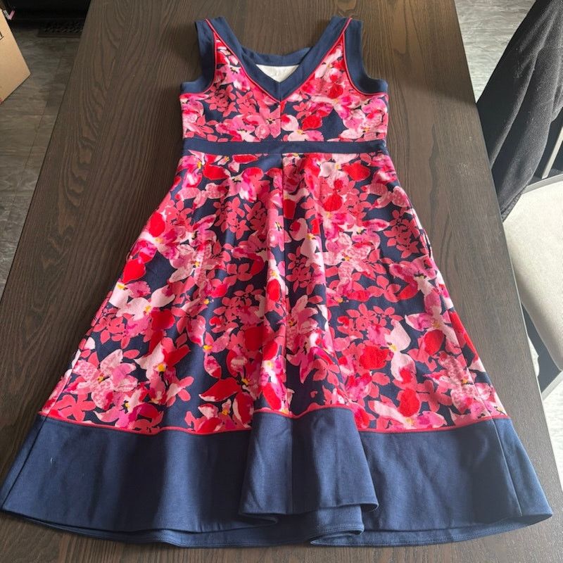 Lands' End Lands End Green Navy Floral Colorblock Dress Sz 8 Preppy Size M / US 6-8 / IT 42-44 - 5 Thumbnail