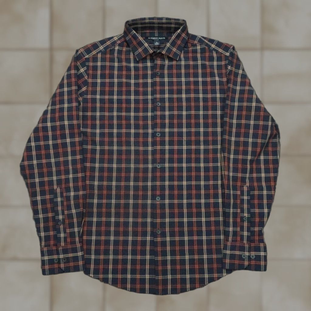 Mizzen+Main Mizzen+Main Shirt Mens Small Blue Orange Plaid Trim Button Long Sleeve No Tuck Size US S / EU 44-46 / 1 - 1 Thumbnail