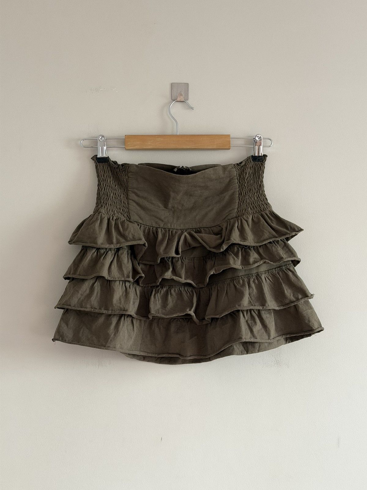 Vintage Vintage Ruffled Mini Skirt Khaki Size 28" / US 6 / IT 42 - 1 Thumbnail