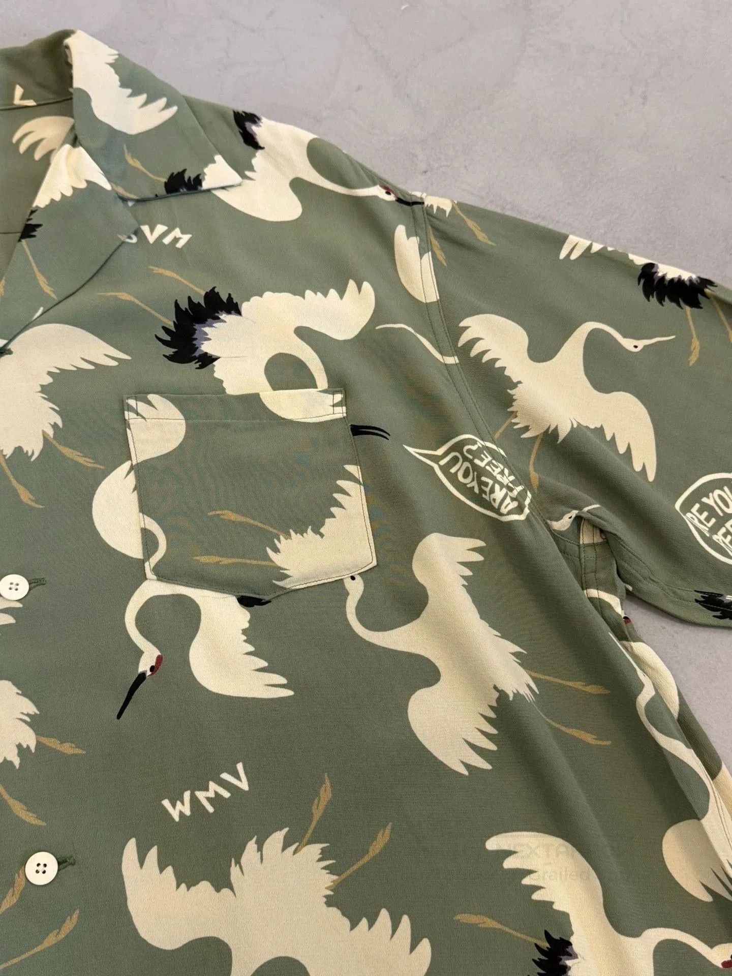 Visvim Green XL Short Sleeve Crane Print Shirt. Size US XL / EU 56 / 4 - 4 Thumbnail