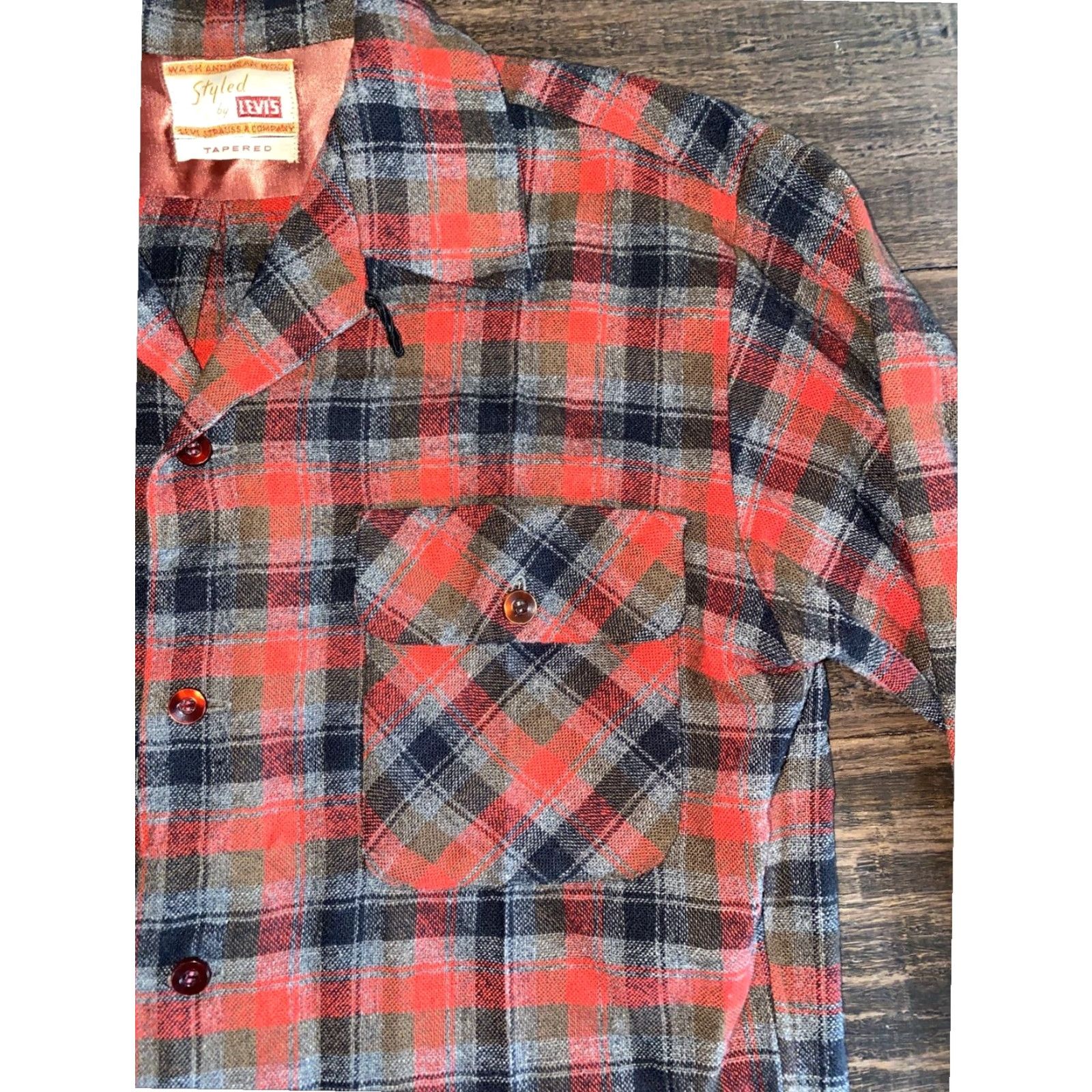 Levi's VINTAGE LEVIS Wool Plaid Button-Up Shirt Mens Medium Red Long Sleeve 50s 60s Size US M / EU 48-50 / 2 - 4 Thumbnail