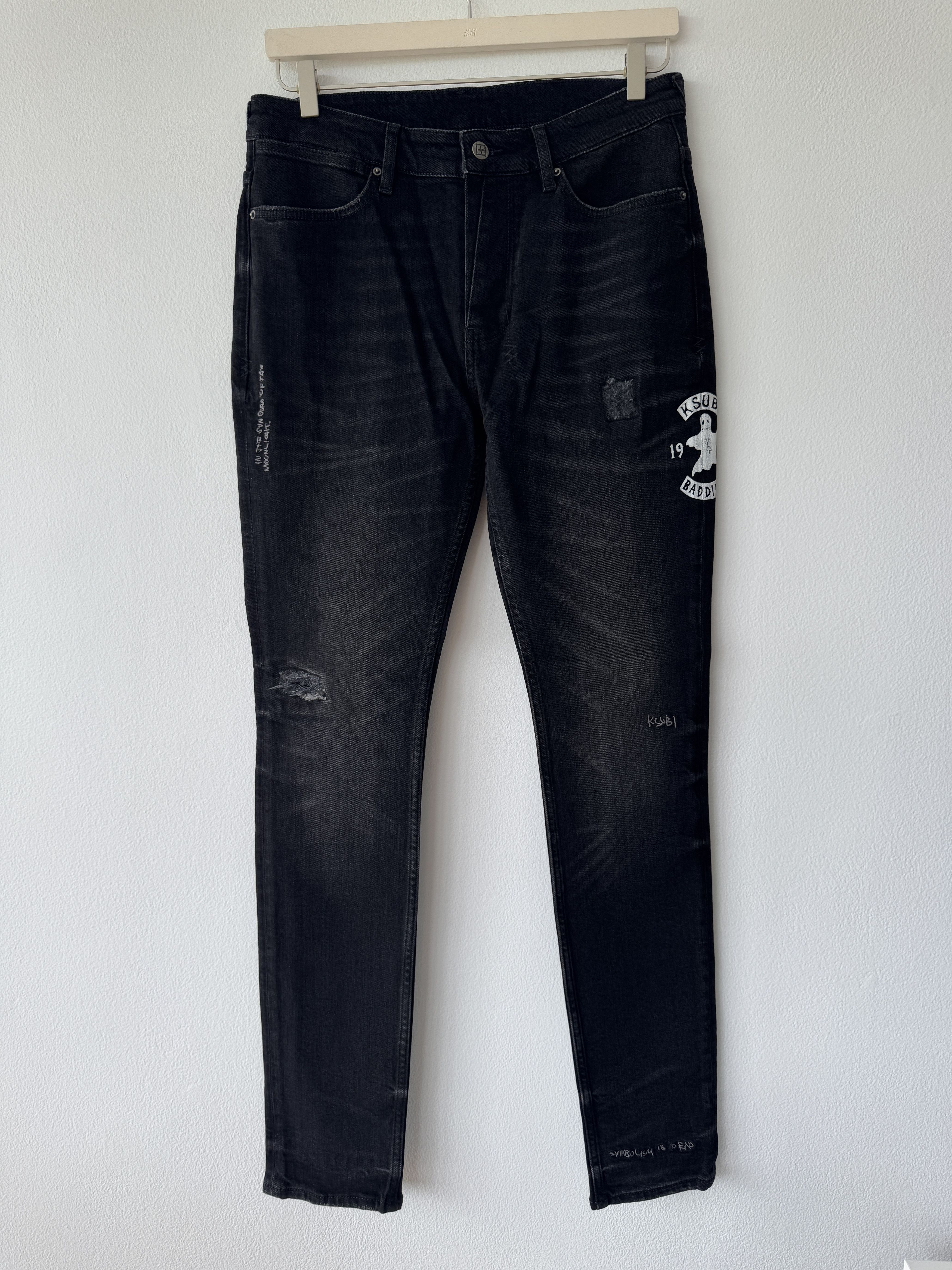 Ksubi denim jean van winkle baddies faded black ghost logo