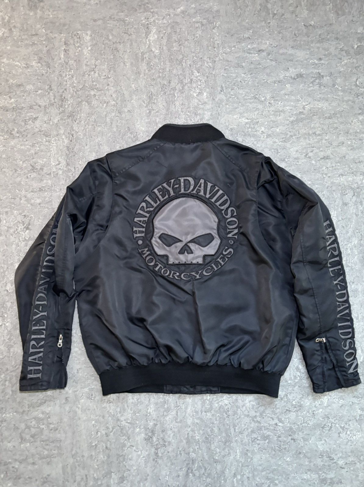 image of Y2K Harley Davidson Black Bomber Jacket, Men's (Size Large)
