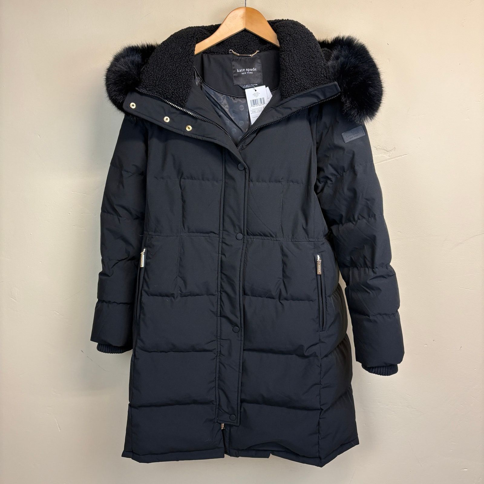 Kate Spade NWT Kate Spade Down Parka Black Sherpa Fox Trim Hood Size L Size L / US 10 / IT 46 - 1 Thumbnail