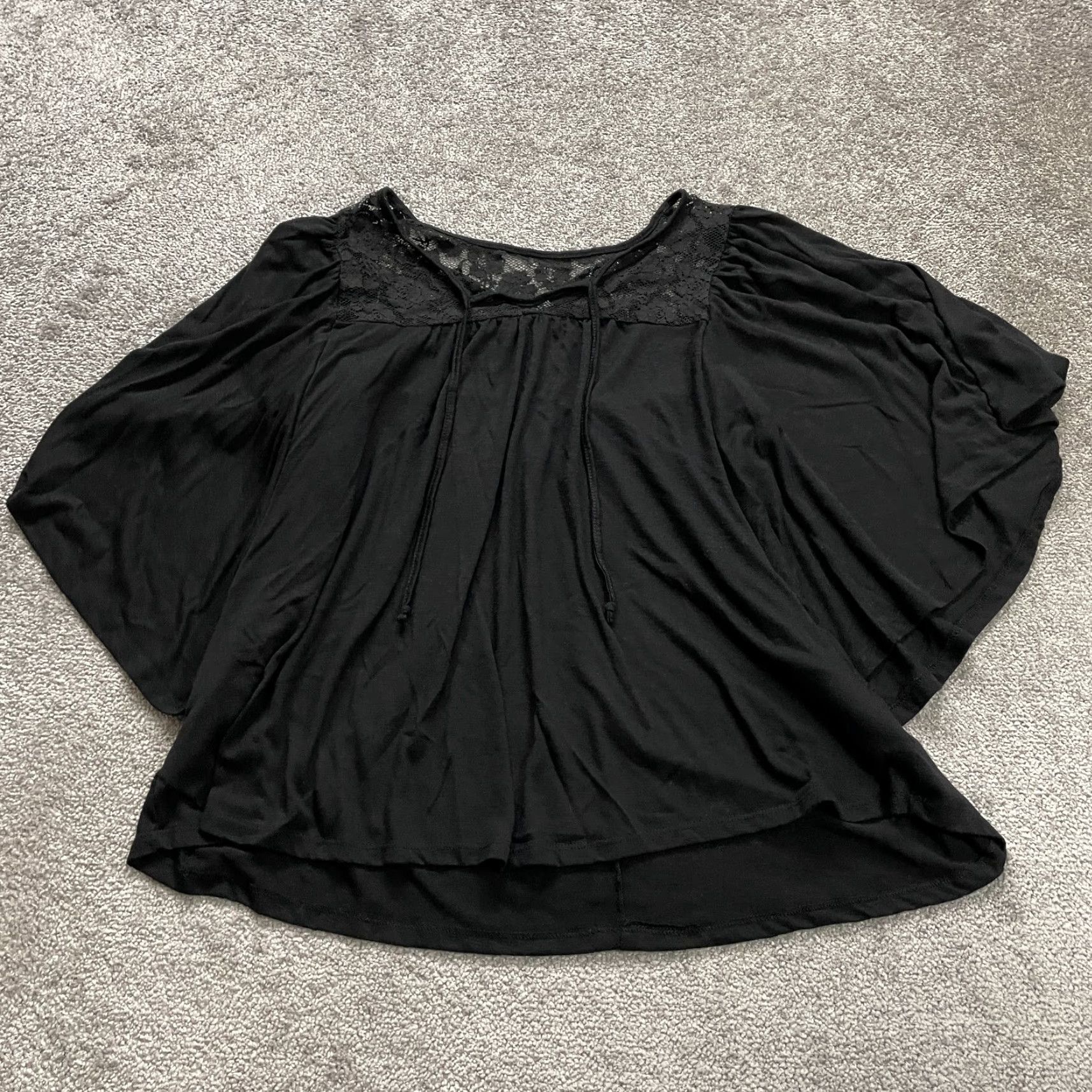Vintage Paper Tee Blouse Shirt Womens XL Black Dolman Sleeve Lace Rayon Knit Casual Stretch Size XL / US 12-14 / IT 48-50 - 2 Thumbnail