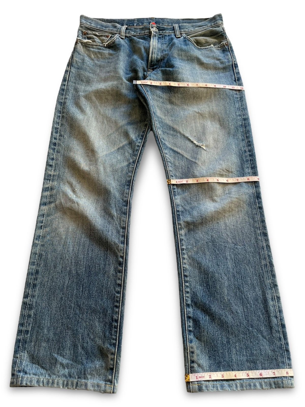 Japanese Brand Vintage Uniqlo Blue Wash Distressed Baggy Jeans 35x31 Size US 35 - 12 Thumbnail
