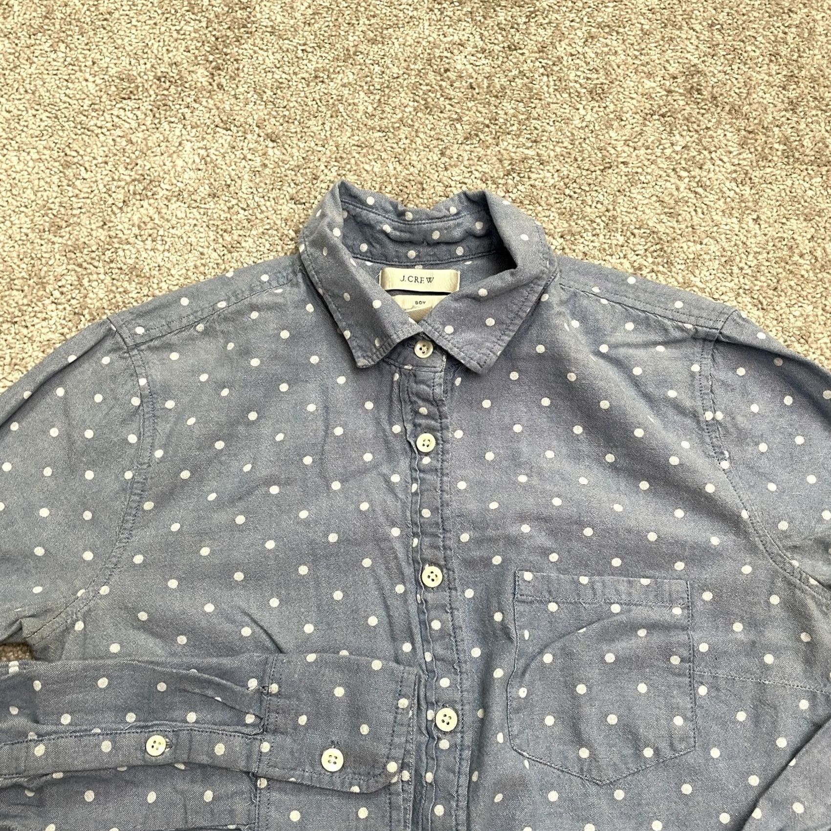 J.Crew J.CREW Chambray Polka Dot Button-Down Shirt Women 00 Blue Long Sleeve Casual Top Size XXS / US 00 / IT 34 - 3 Thumbnail