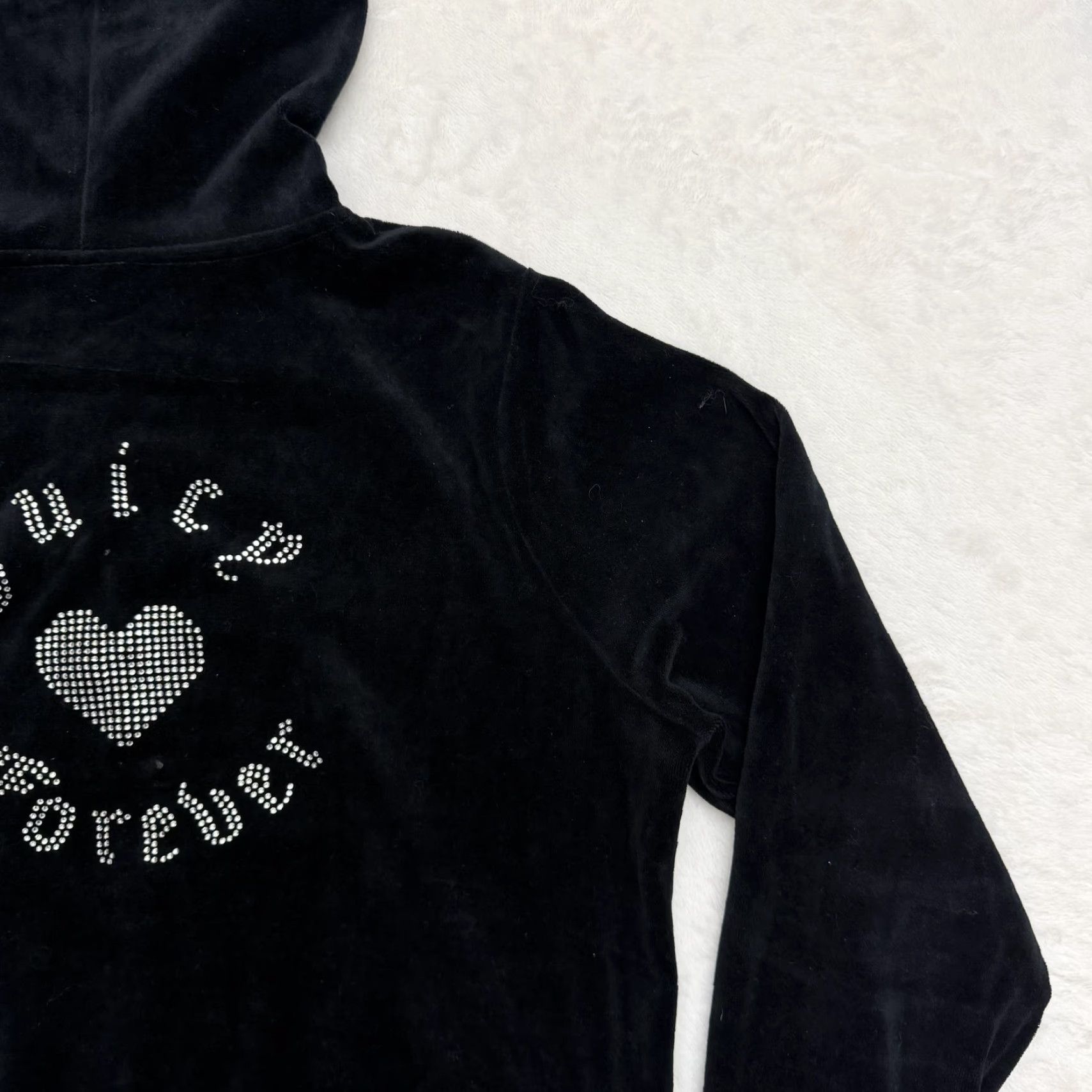 Juicy Couture VINTAGE Juicy Couture Forever 21 Jacket Hood 0X Women Black Velour Zip Heart Rhinestone Hoodie Size XL / US 12-14 / IT 48-50 - 3 Thumbnail