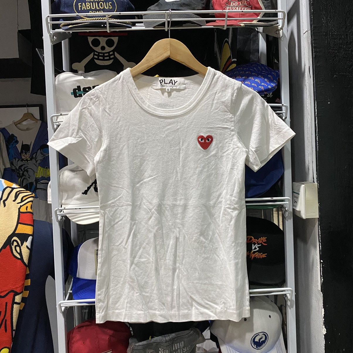 image of Cdg Cdg Cdg x Comme Des Garcons Play Heart Cdg Tee in White, Women's (Size Small)