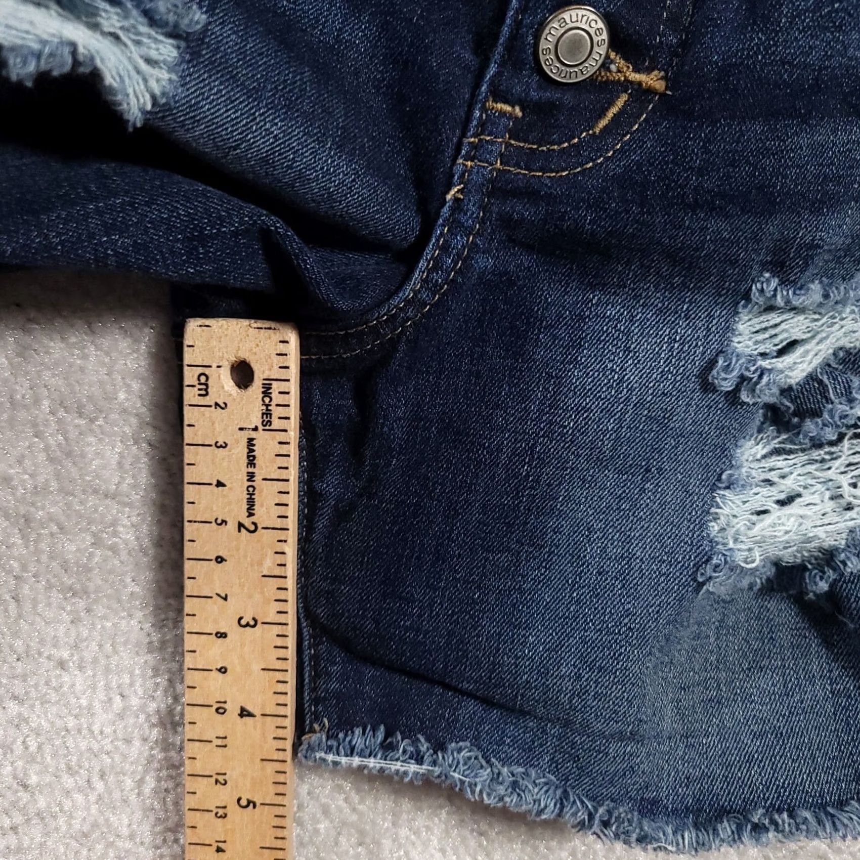 Vintage Maurices Denim Jean Shorts Womens 2 High Rise Distressed Blue Button Fly - Vintage Size 26" / US 2 / IT 38 - 7 Thumbnail