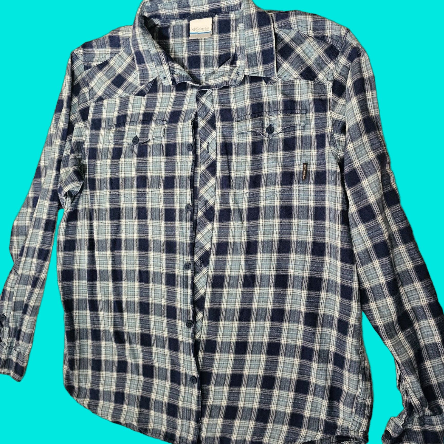Vintage Columbia Mens Large Button-Down Shirt Blue Plaid Vintage Pockets Cotton Blend 90s Outdoors Size US L / EU 52-54 / 3 - 1 Thumbnail